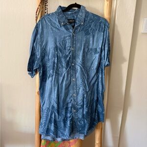 Tano Men's Casual Blue Leaf Print Shirt